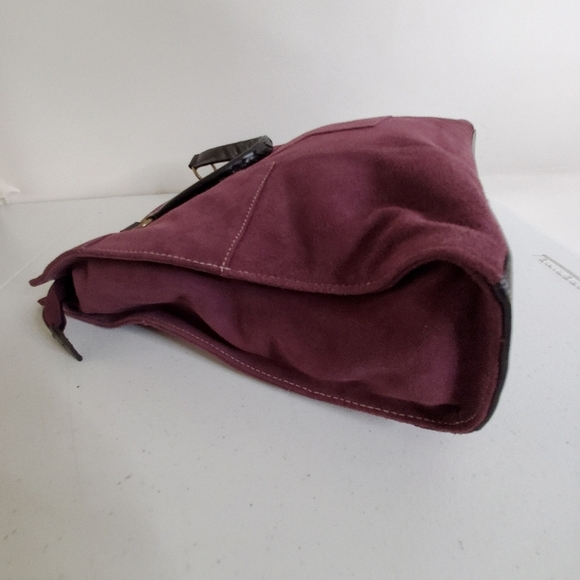 Valerie Stevens Purple Suede Tote Bag Patchwork Double Strap Leather Purse Retro - Picture 6 of 13